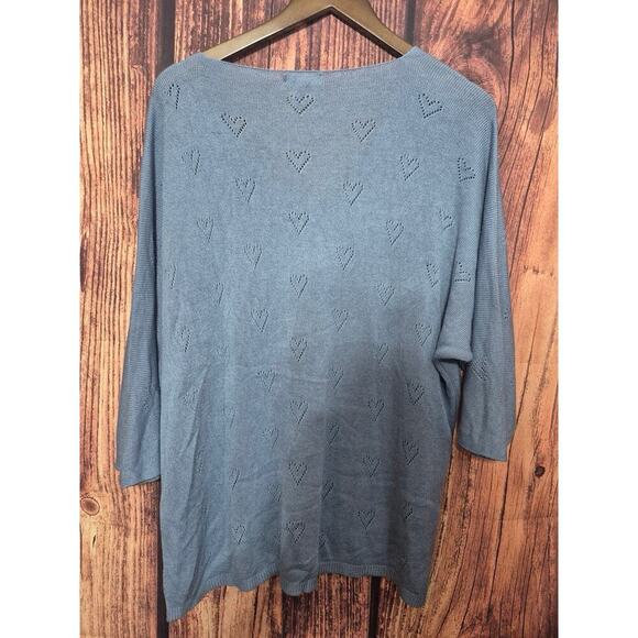 Made In Italy Women Sweater Blue Heart Knit Pullover Viscose Blend Stretch Vneck - Picture 2 of 6